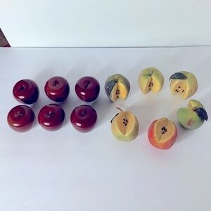 Vintage Faux Sugared Fruit and Wooden Apples Decor 12 pieces